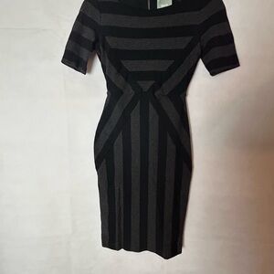 Maeve Black Mini Dress with Bateau Neckline and Short Sleeves for Cocktail